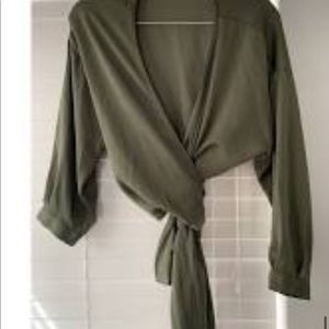 Silk Striped Blue and Orange Wrap Top